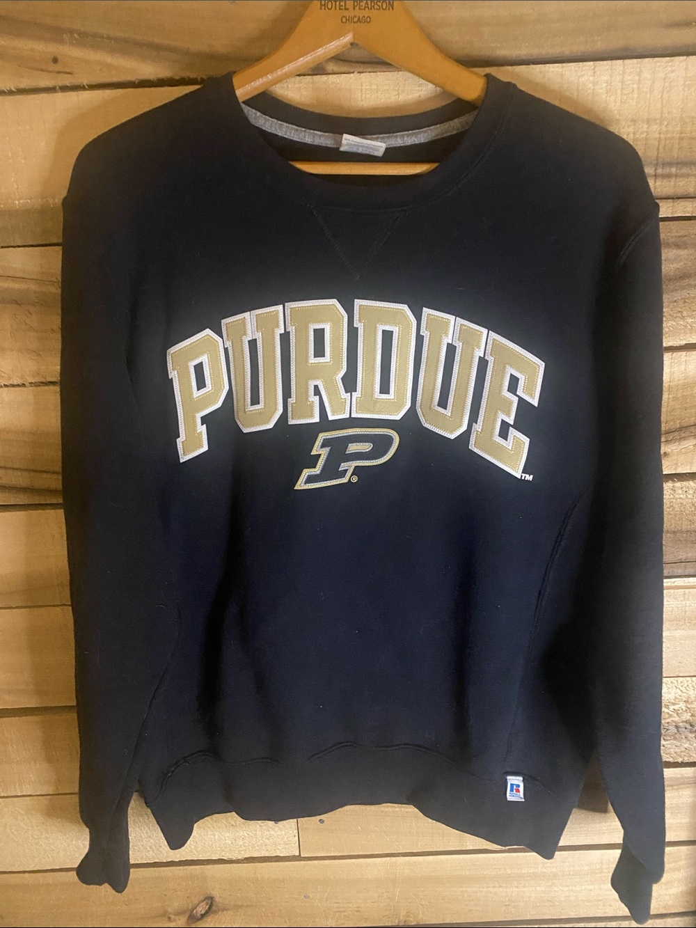 Purdue University embroidered Russell Athletic with Gold and Black Logo medium